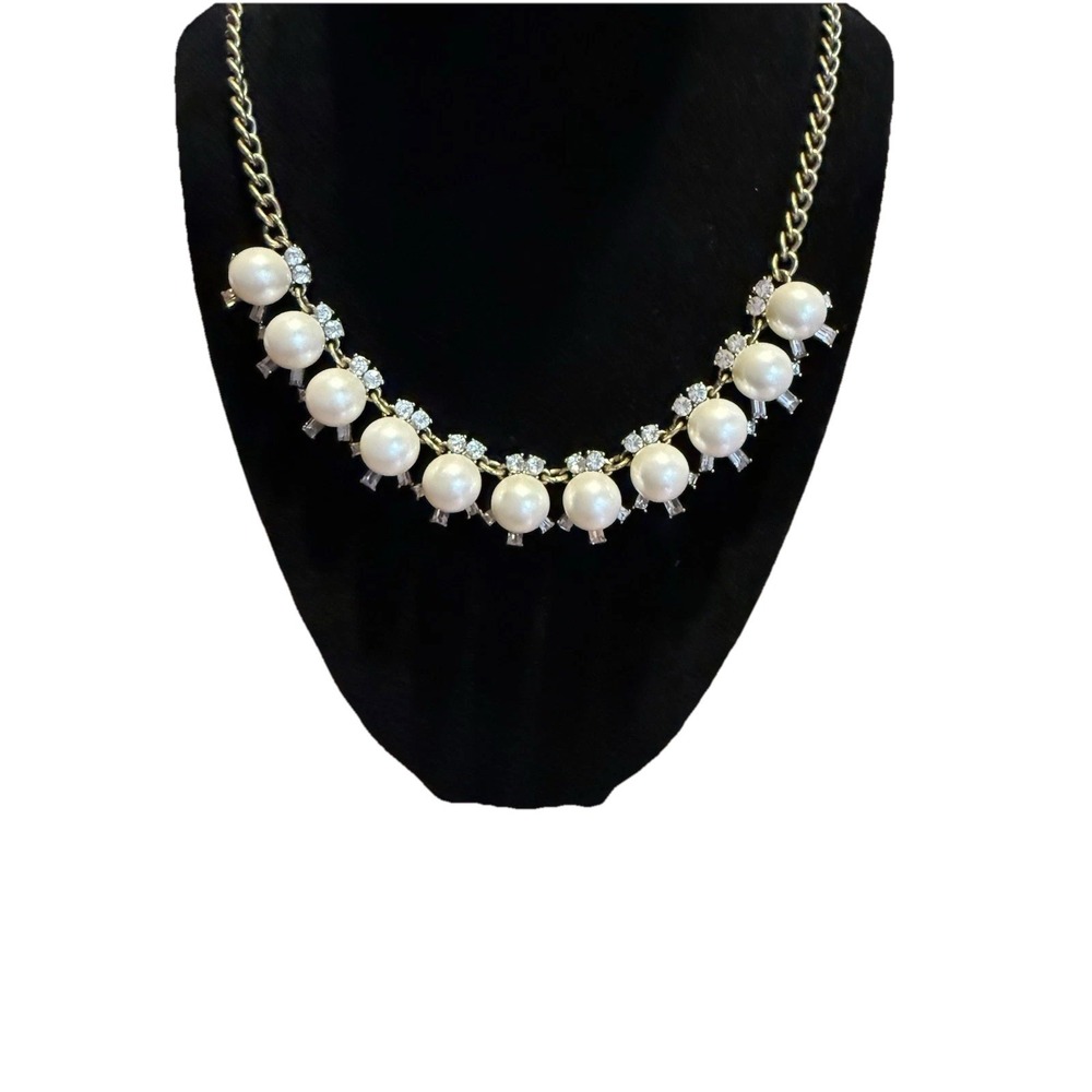 J. Crew Pearl Glass Beads Rhinestone Strand Necklace